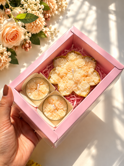 Luxury Floral Candle Gift Set of 3 | Flower Candles in Premium Pink Gift Box