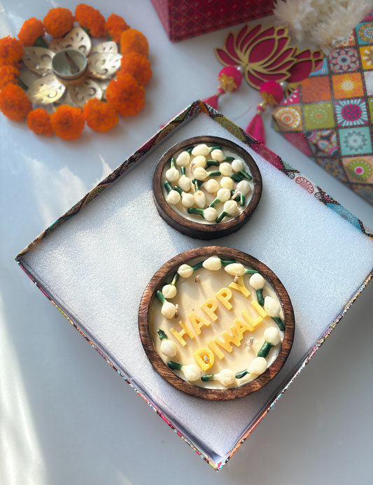 'Happy Diwali' Scented Wax Candle Gift Set – Decorative Festive Diya Candles with Floral Design for Diwali Decoration & Gifting