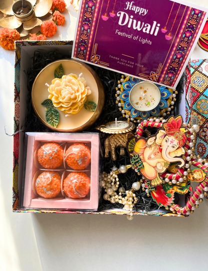 Diwali Gift Box with Ladoo Candles & Urli