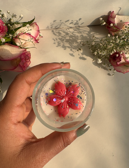 Red Rose Floral Aroma Candle in Clear Glass Jar