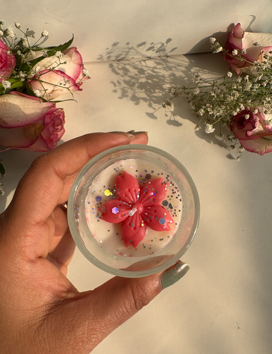 Red Rose Floral Aroma Candle in Clear Glass Jar