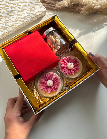 Floral Aroma Candle Gift Hamper with Dry Fruits & Jewellery Box – Luxury Gifting Set