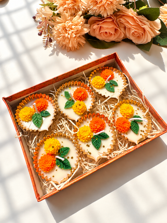 Set of 6 Floral Leaf diya Candles Gift Box – Premium Diwali & Festive Return Gift