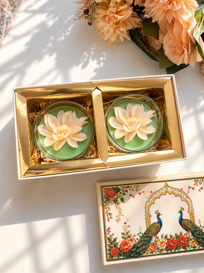 Lotus Flower Glass Candle Set of 2 – Premium Diwali Gift & Festive Décor