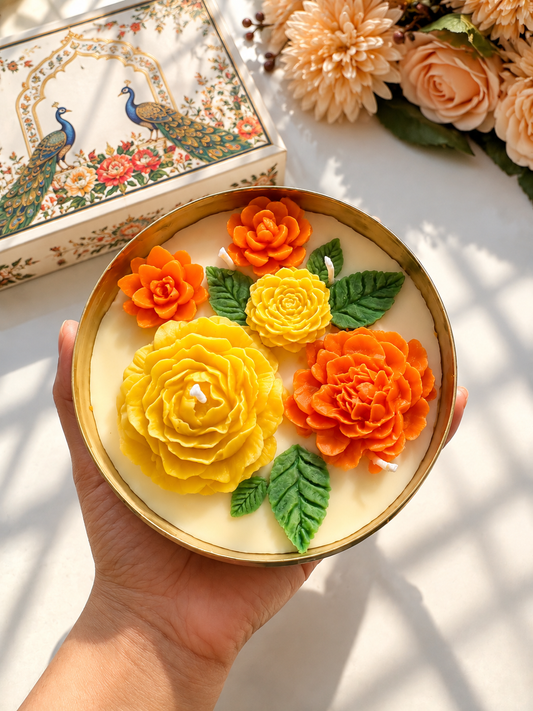 Premium Floral Urli Candle – Handcrafted Flower Candle for Diwali Décor & Gifting - 4.5 inch