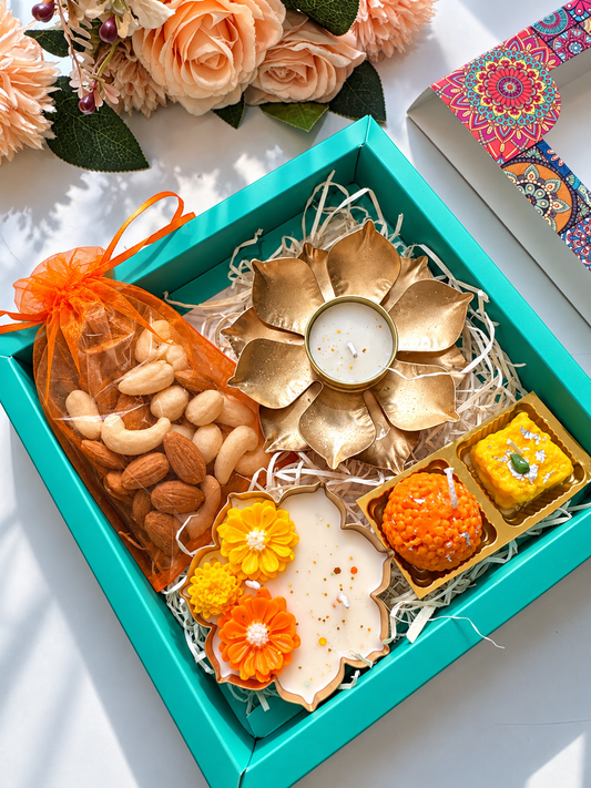Luxury Diwali Candle Gift Hamper with Dry Fruits & Mithai Candles | Festive Gift Box