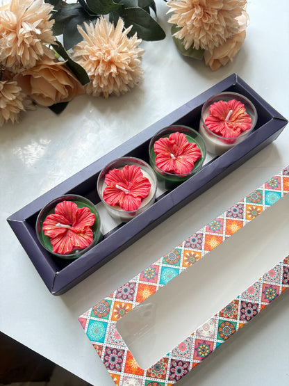 Hibiscus Flower Candle Gift Set of 4 | Decorative Candles