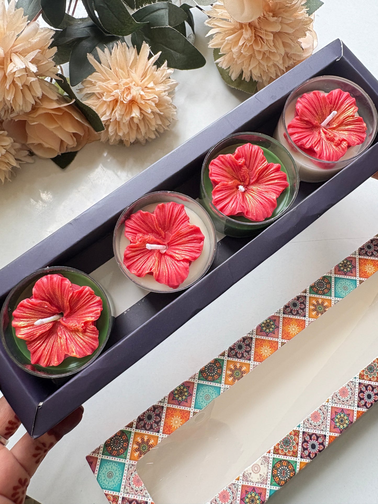 Hibiscus Flower Candle Gift Set of 4 | Decorative Candles