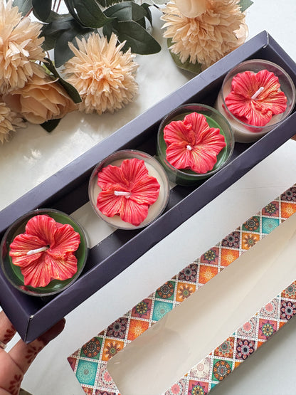 Hibiscus Flower Candle Gift Set of 4 | Decorative Candles