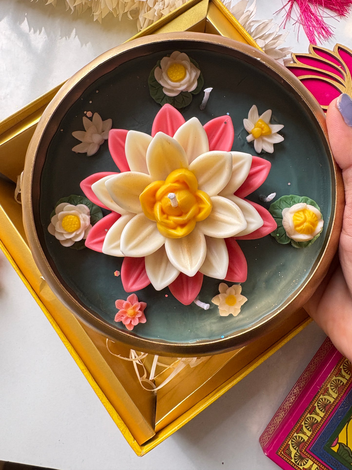 Lotus Pond Hammered Urli Candle 6.5 Inch Premium Festive Gift