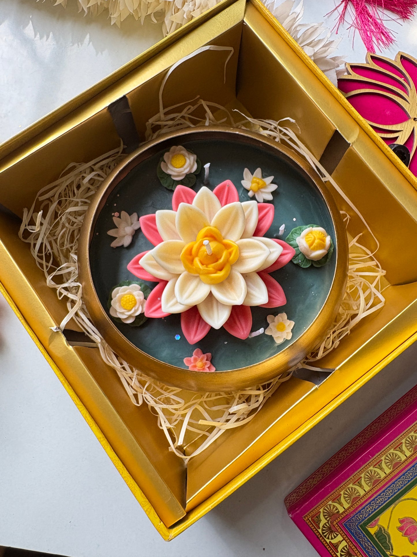 Lotus Pond Hammered Urli Candle 6.5 Inch Premium Festive Gift
