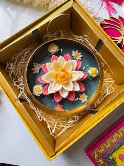 Lotus Pond Hammered Urli Candle 6.5 Inch Premium Festive Gift