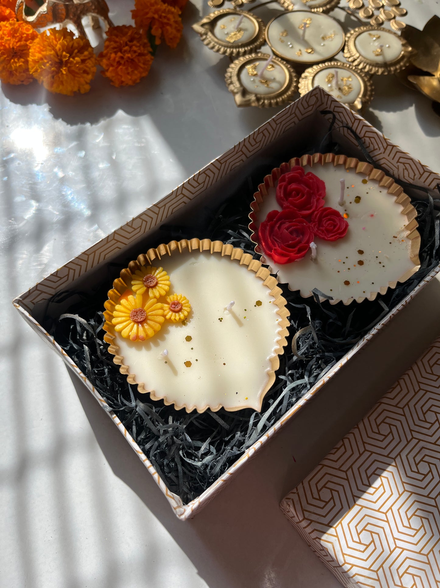 Luxury Golden Diya Candle Pair – Set of 2