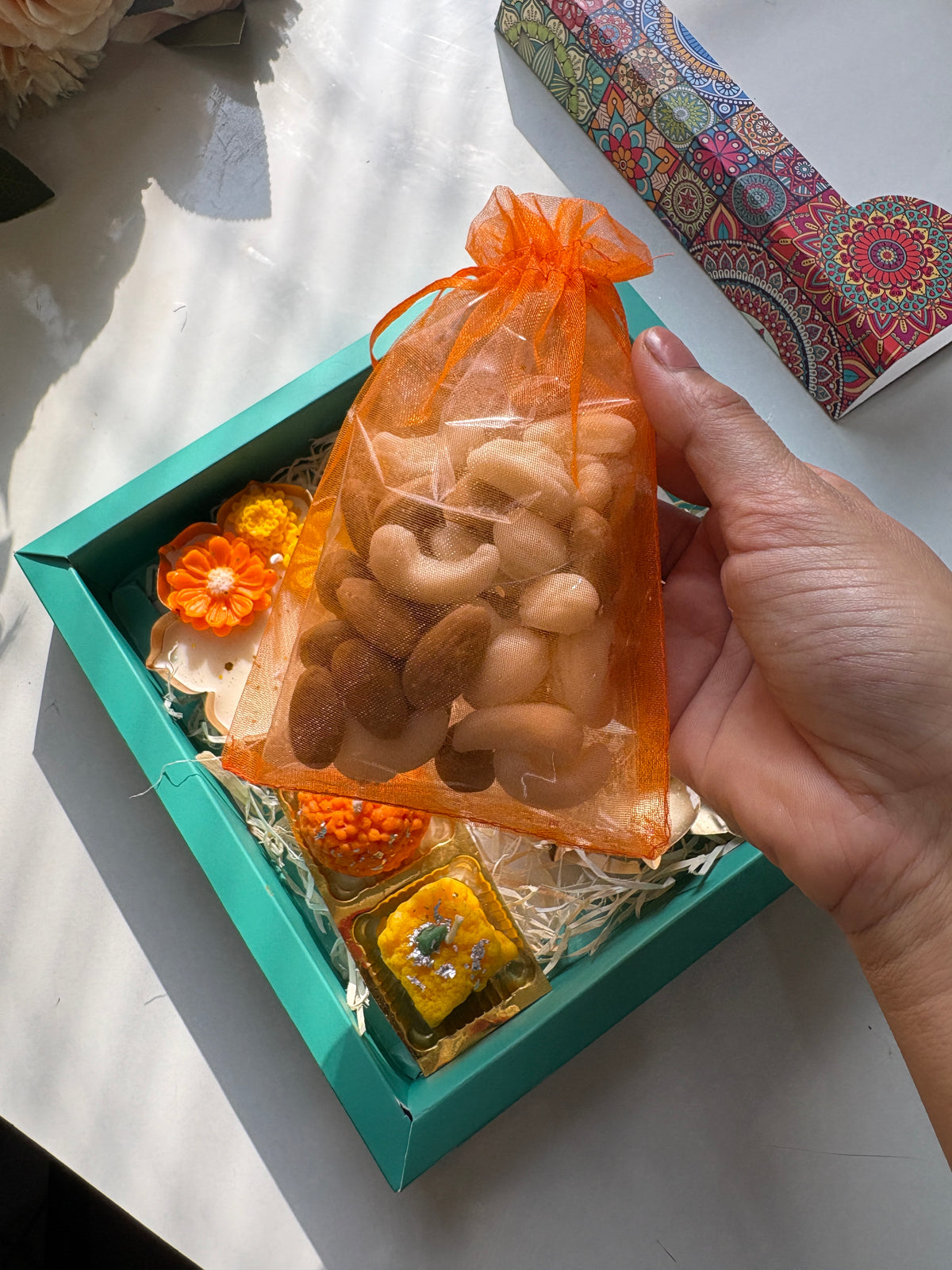 Luxury Diwali Candle Gift Hamper with Dry Fruits & Mithai Candles | Festive Gift Box
