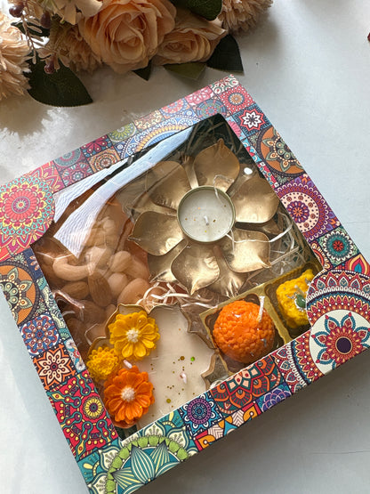 Luxury Diwali Candle Gift Hamper with Dry Fruits & Mithai Candles | Festive Gift Box