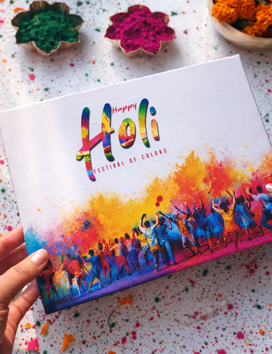 Holi Special Gift Set with Wooden Urli Bowl Candle, Gulal & Balloons