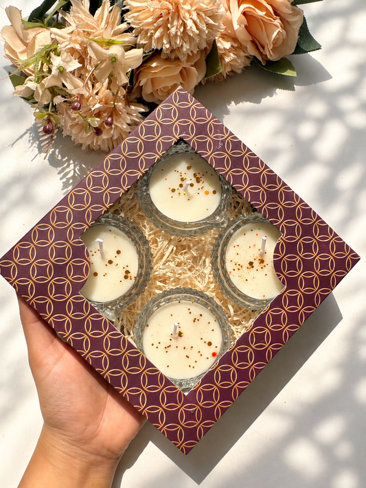 4-Piece diya Jar Candle Gift Set with Festive Gift Box | Decorative Jar Candle